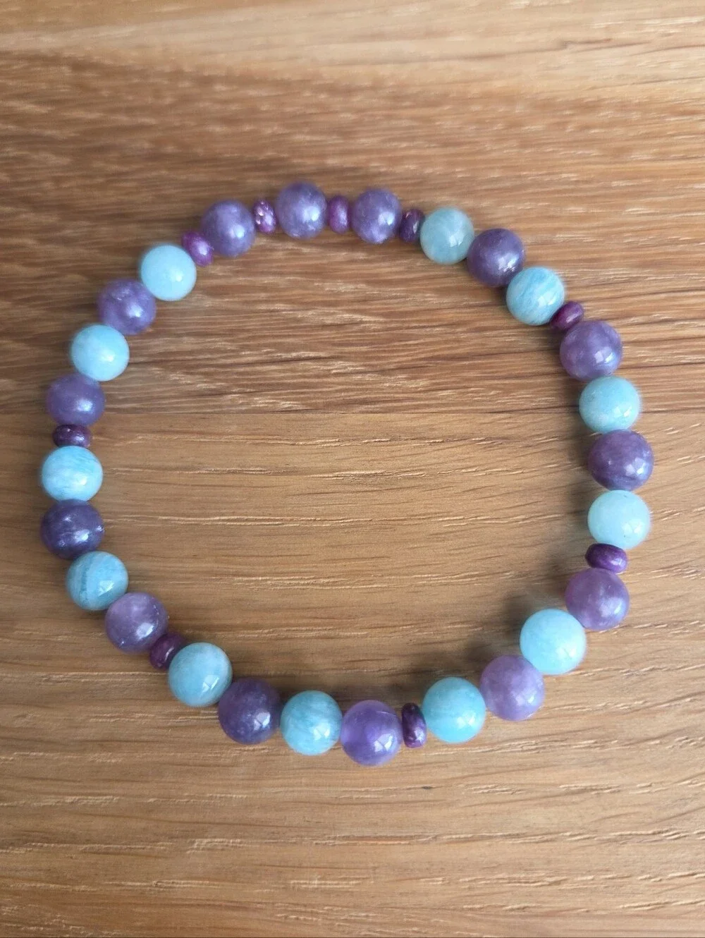 Lepidolite & Amazonite Beaded Stretch Bracelet | Handmade